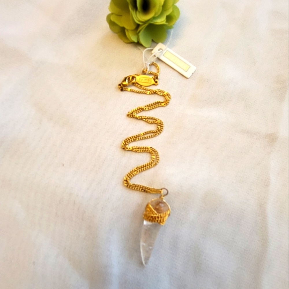 A.V. Max Wrap Glass Horn Gold Tone Chain Necklace.
